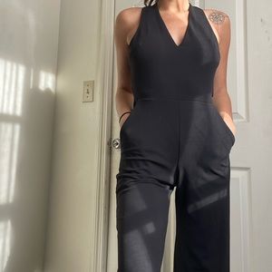 Express wideleg black jumpsuit with cross back